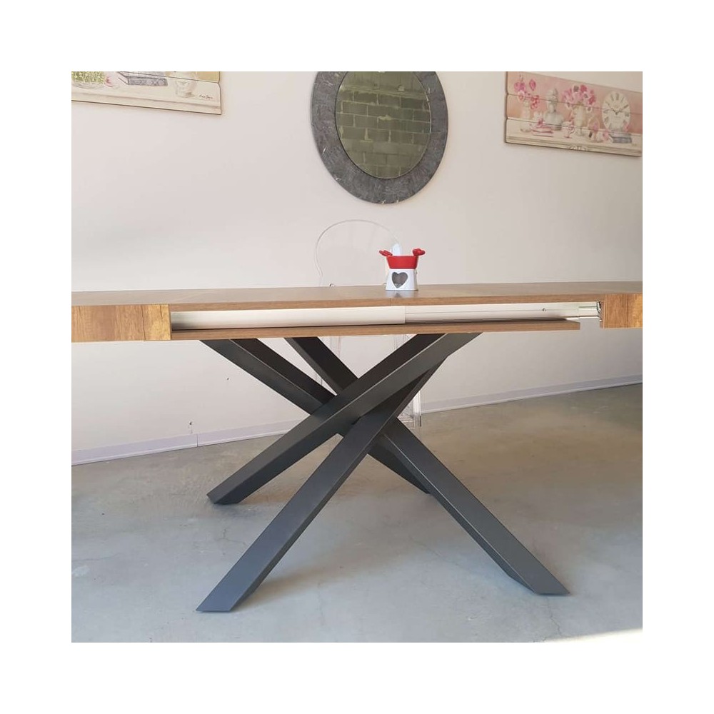 Table extensible 90x180/440 cm Volantis Chêne Nature cadre Anthracite