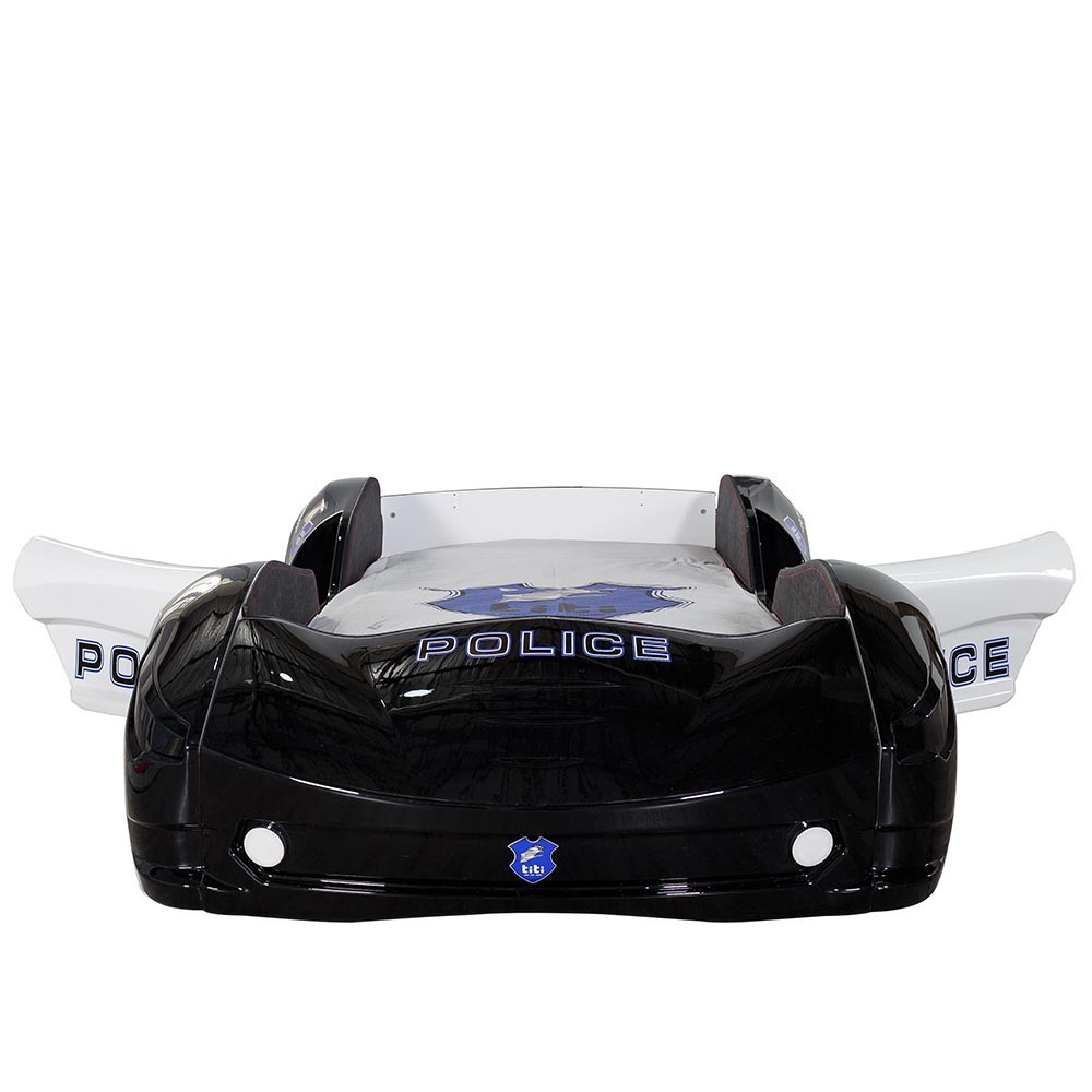 Cama de coche de policía con luces LED, 4 sonidos y Bluetooth