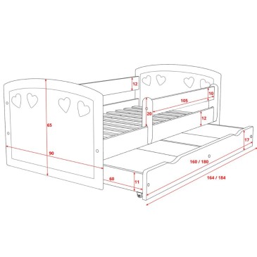 Dječji krevet Julia Kocot bijeli s komodom i madracem - tehnički list