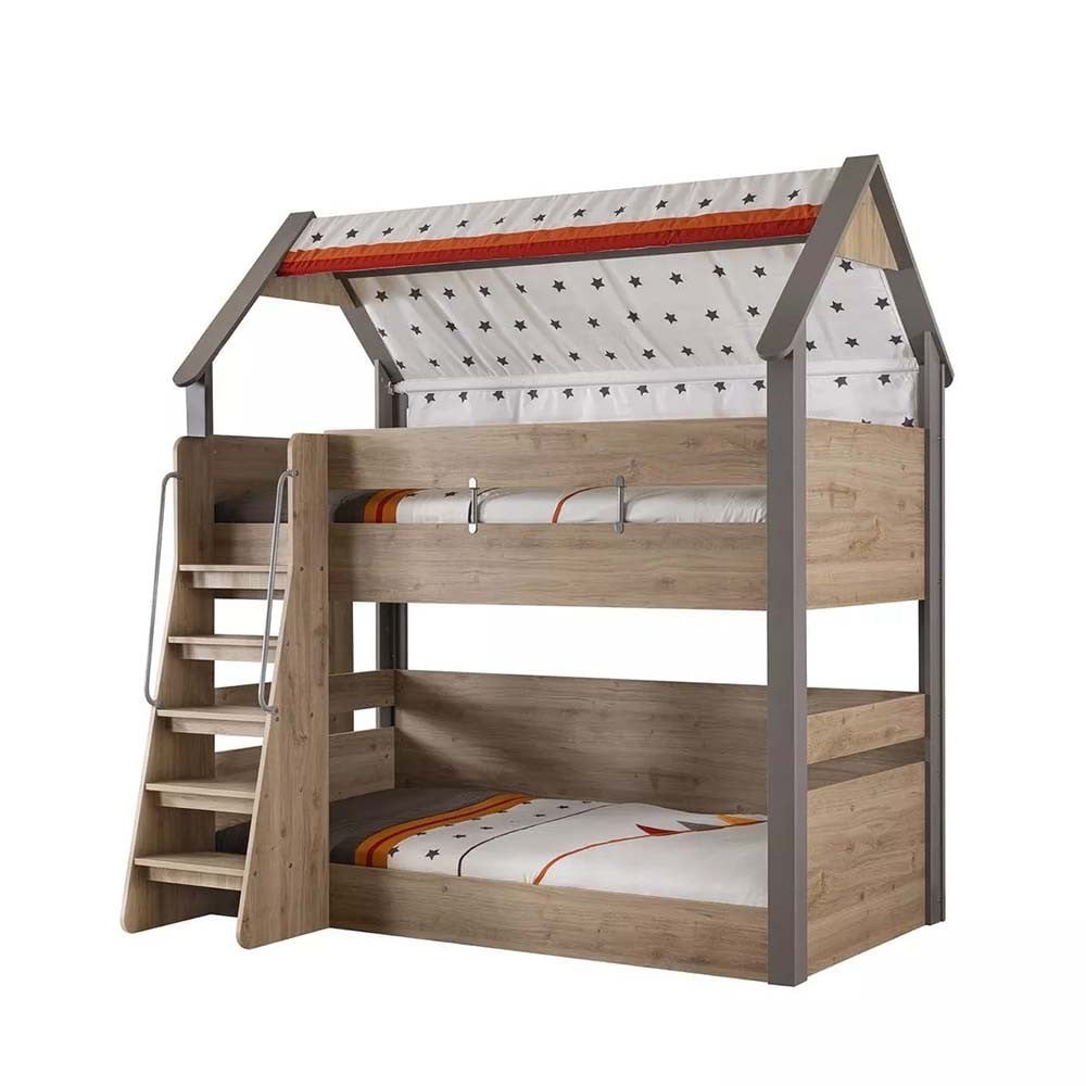 Lit superposé en bois avec échelle et garde-corps, lit cabane mi-hauteur de  90 x 190 cm, en forme de cabane dans les arbres, design peu encombrant pour  la maison des enfants et