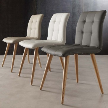 Silla Finland con patas de madera maciza natural en blanco - arena - ecopiel titanio