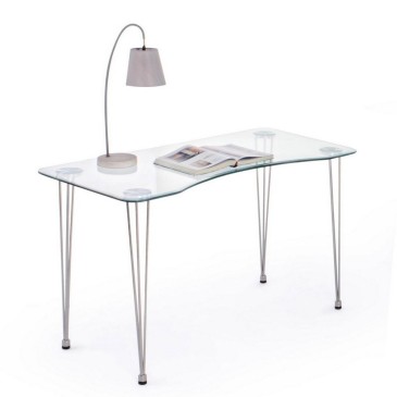 Rondò desk by Bizzotto with steel legs and tempered glass top