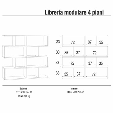 Modularna polica za knjige na 4 kata tvrtke Sarmog | kasa-store