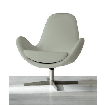 Fauteuil Olga avec pied pivotant en métal satiné avec rembourrage recouvert de tissu et coussin amovible