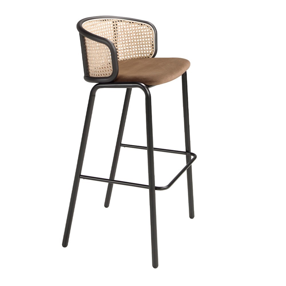 Tabouret en acier Angel Cerdà recouvert de rotin | kasa-store