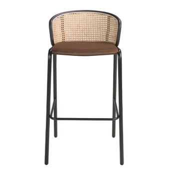 Tabouret en acier Angel Cerdà recouvert de rotin | kasa-store