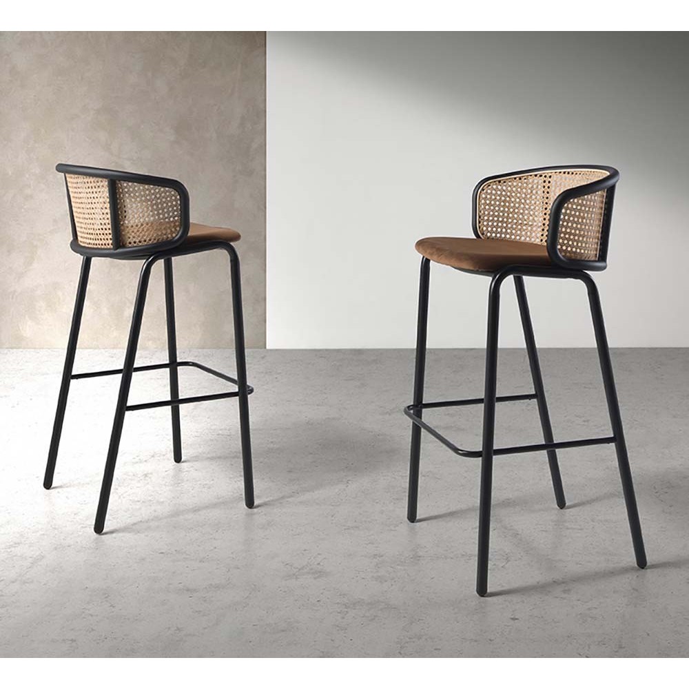 Tabouret en acier Angel Cerdà recouvert de rotin | kasa-store