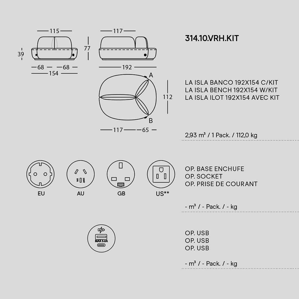 Sancal La Isla divano moderno con prese USB | kasa-store