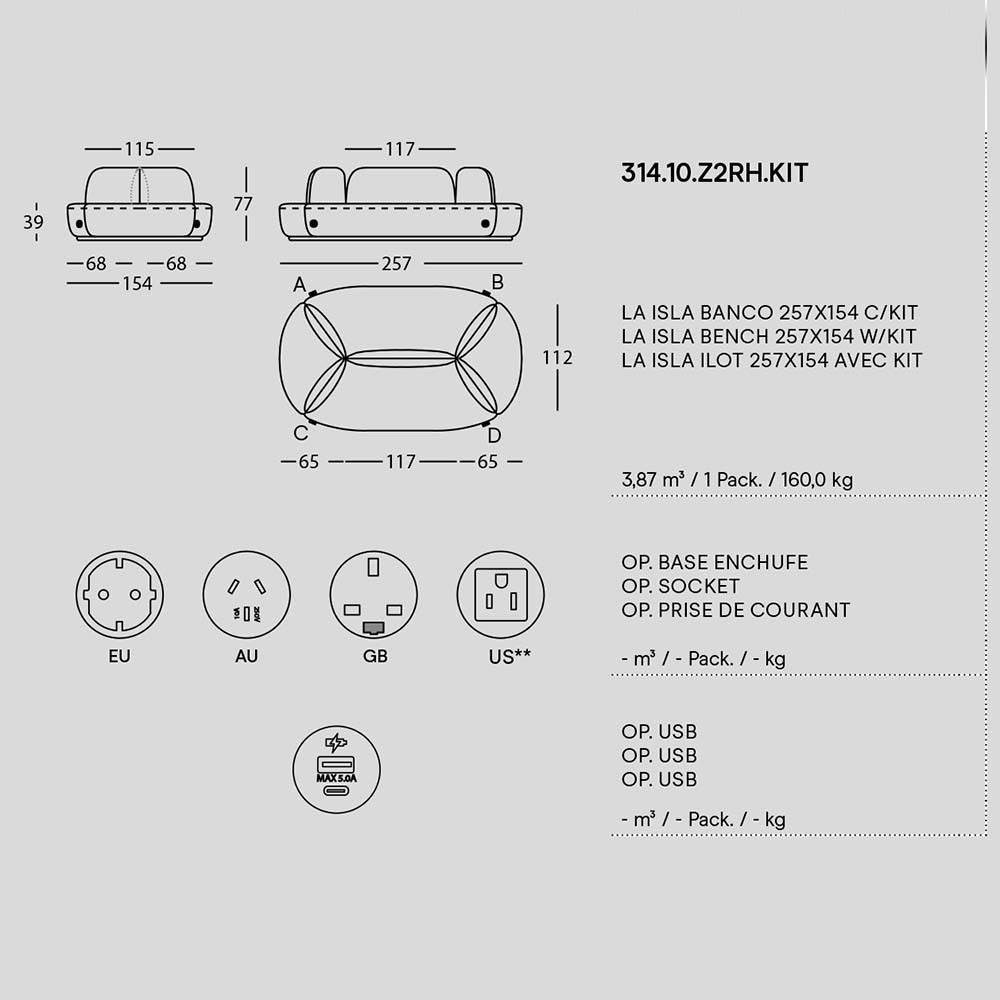 Sancal La Isla moderna sofa s USB utičnicama | kasa-store