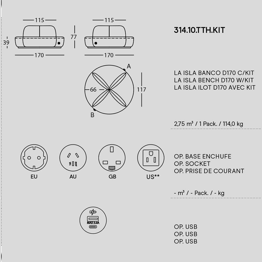 Sancal La Isla moderna sofa s USB utičnicama | kasa-store