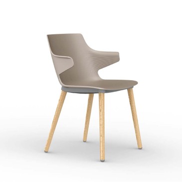 Madera Wood chair with armrests, polypropylene shell, wooden leg