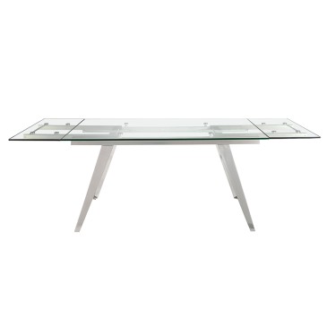 Tavolo da pranzo allungabile con piano in vetro temperato e gambe in acciaio inox cromato. - 160/240 x 90 x 75