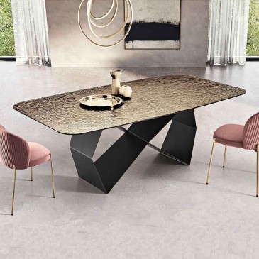 Table fixe avec base en métal solide et plateau raffiné