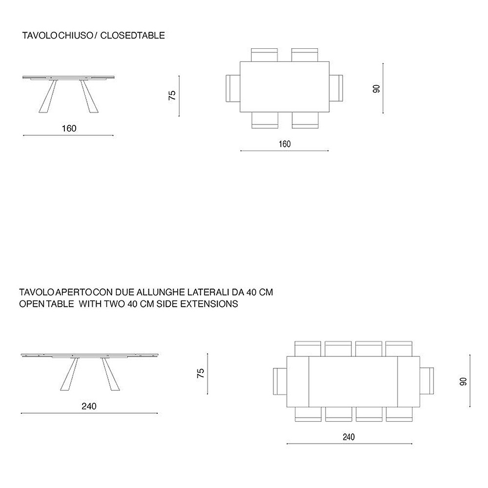 Extendable table in hammered glass and metal base