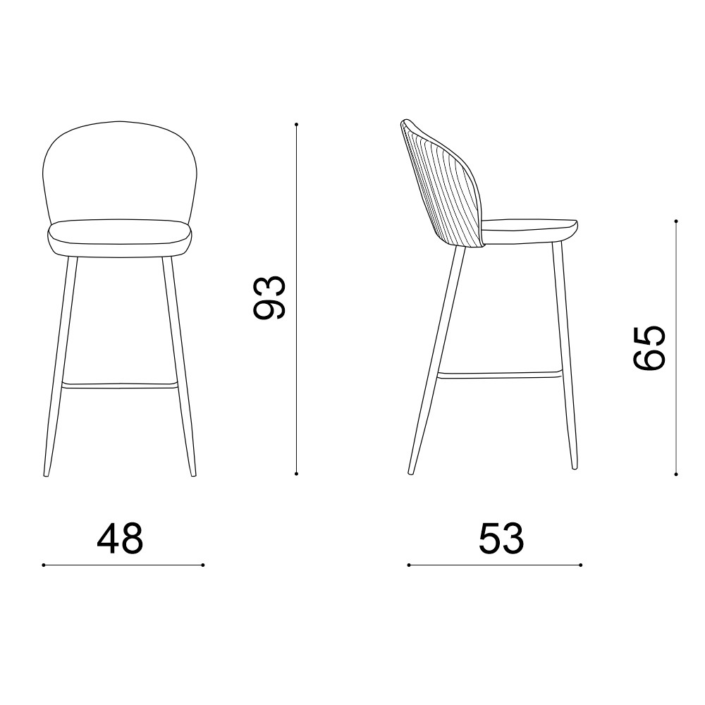 Set med 4 pallar med metallstruktur och sits klädd i sammet