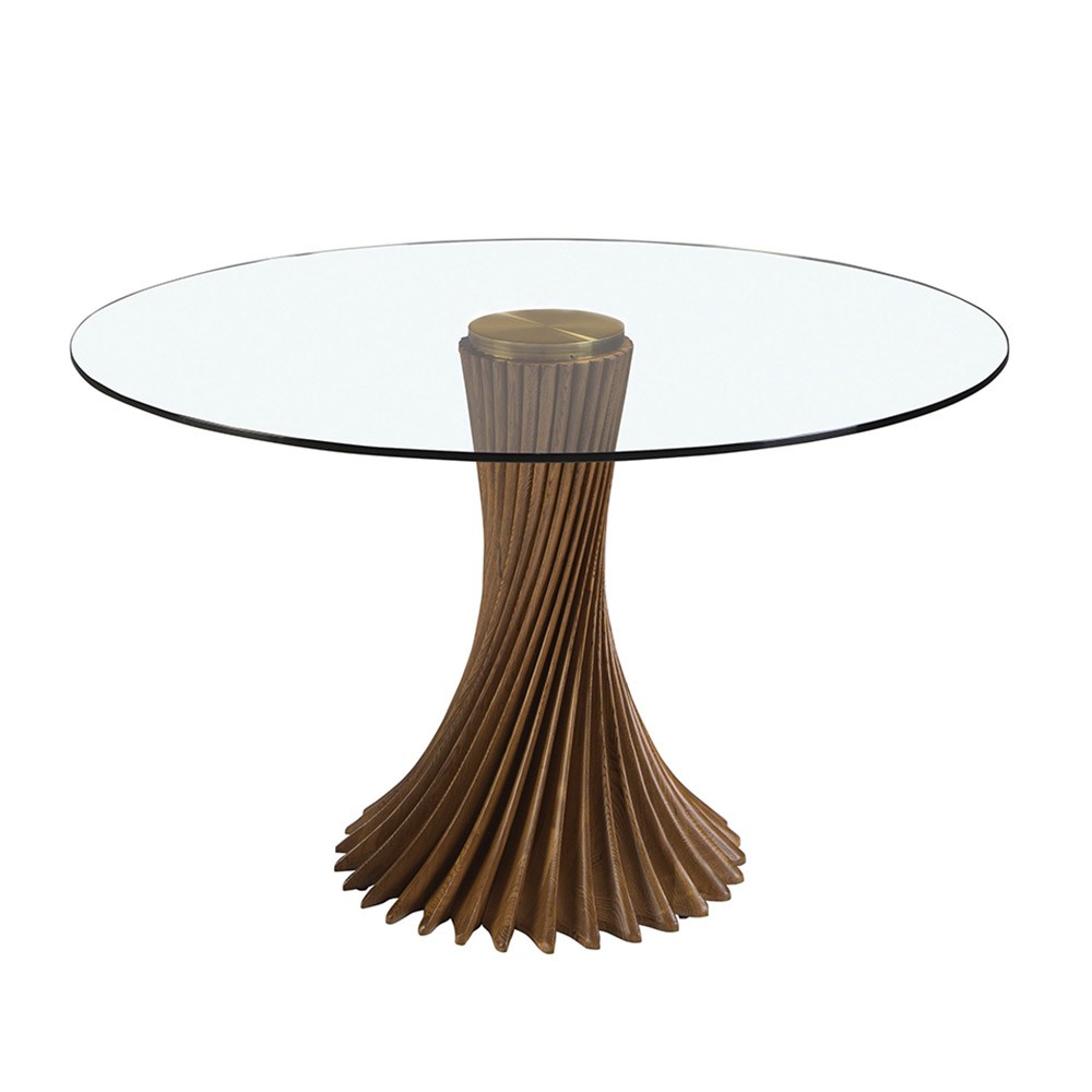 Mesa de cristal con pata de madera maciza de Angel Cerdà