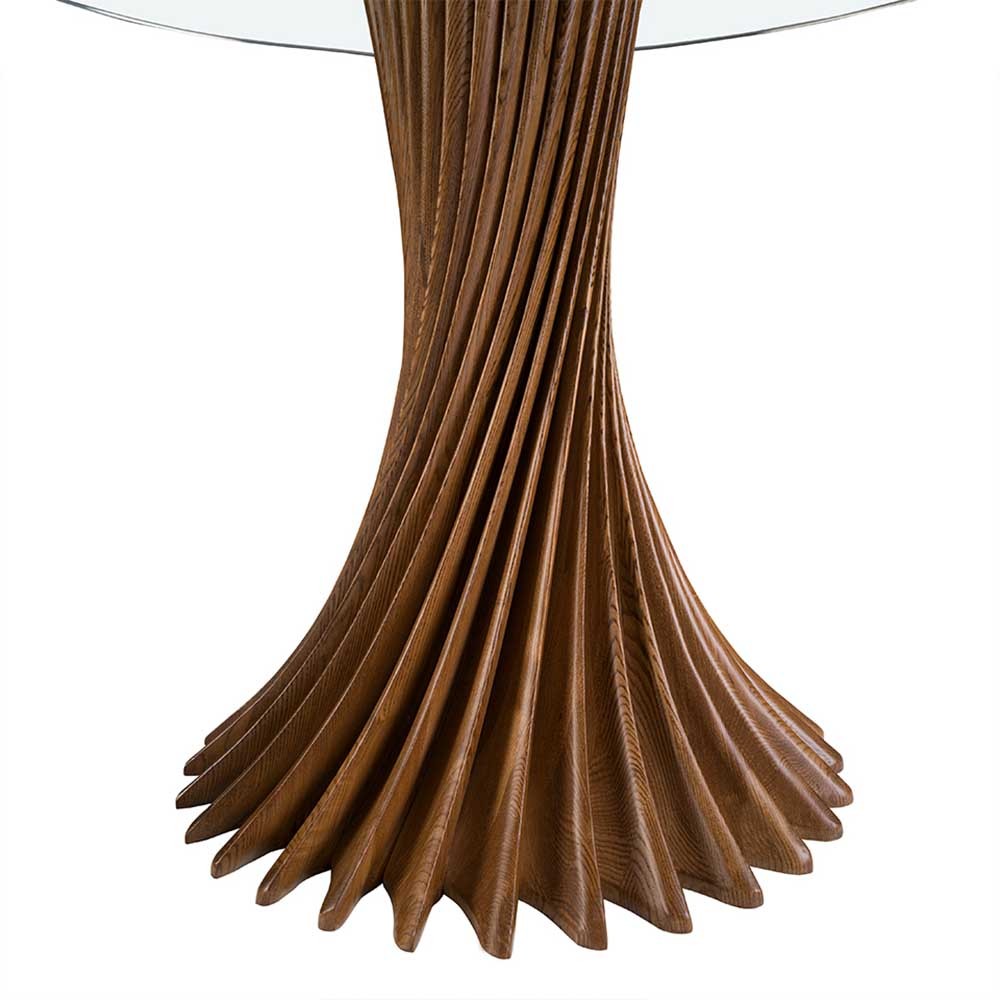 Glass table with solid wood leg by Angel Cerdà