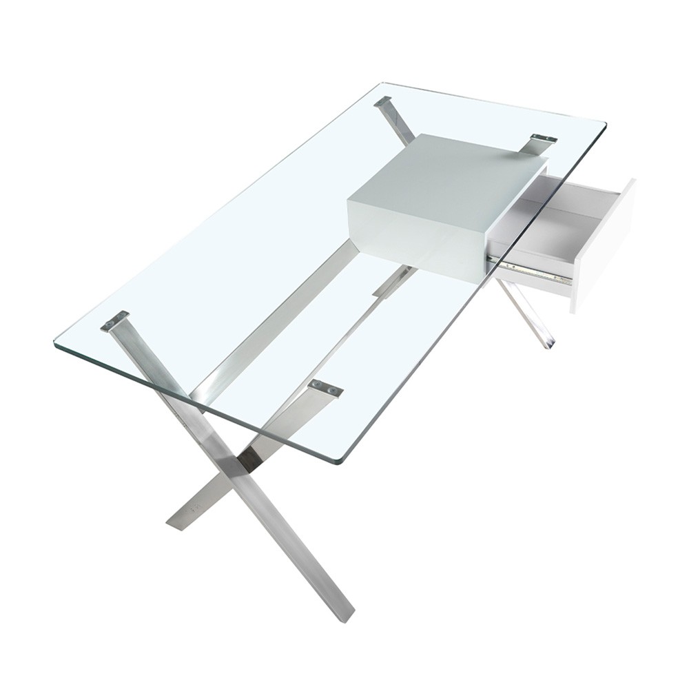 Glass desk with chrome legs by Angel Cerda
