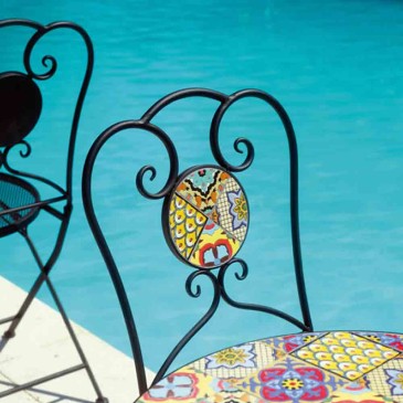 Outdoor folding Mosaic Line chair with majolica design