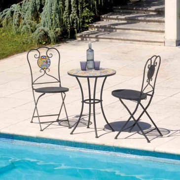 Outdoor folding Mosaic Line chair with majolica design