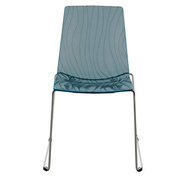 Grandsoleil Calima chair in transparent polycarbonate and sled legs in chromed steel