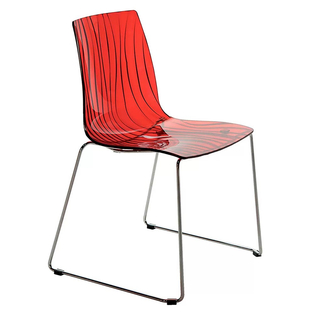 Set of 4 chairs with chromed steel sled base and polycarbonate seat