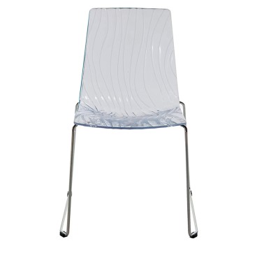 Chaise Grandsoleil Calima en polycarbonate transparent et pieds luge en acier chromé