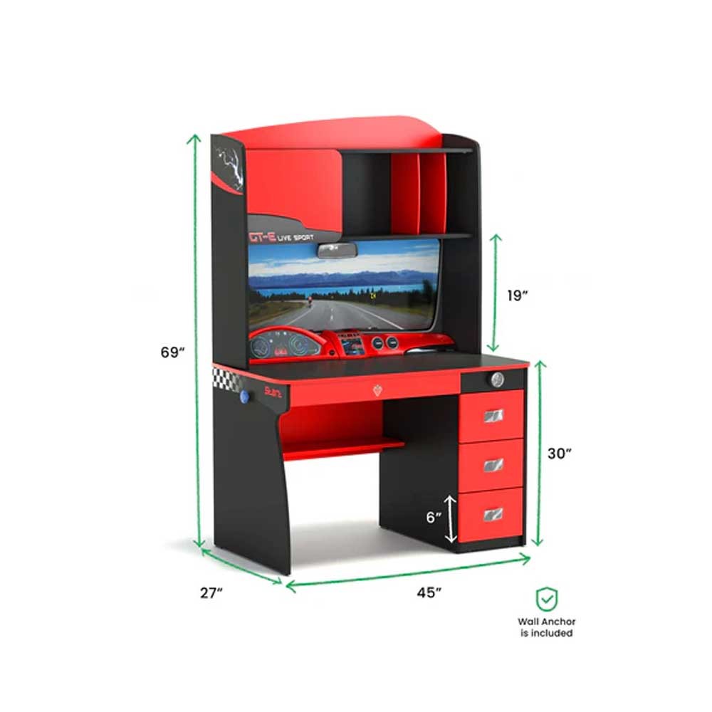 Functional sports desk with three drawers