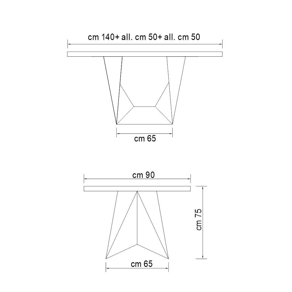 Clint table by Alma Design with metal base and wooden top with 2 extensions