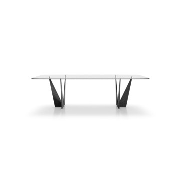 Estremi table by Capod'opera, steel base and bevelled transparent glass top