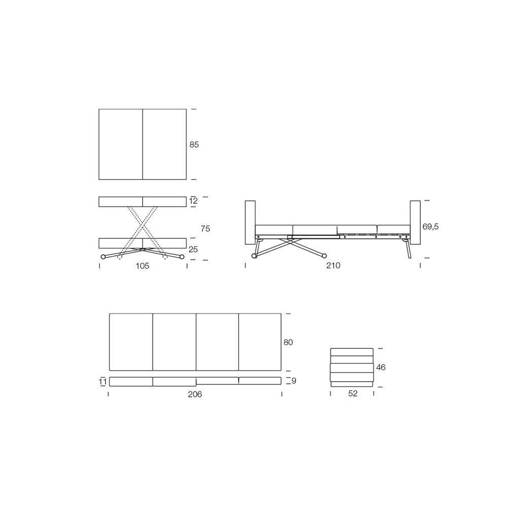 Coffee table convertible into a table or bed Tavoletto by Altacom