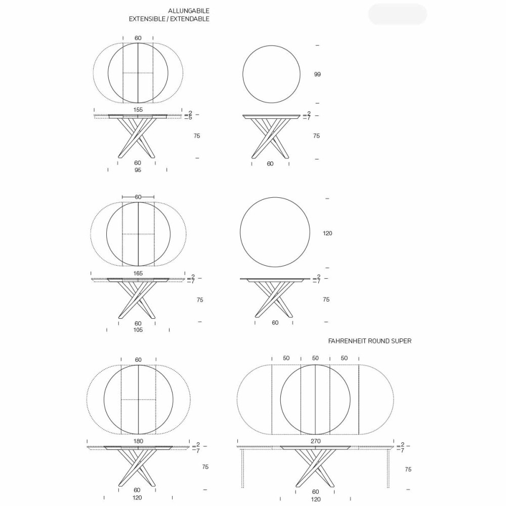 Fahrenheit uitschuifbare ronde tafel van Altacom, Italiaans design