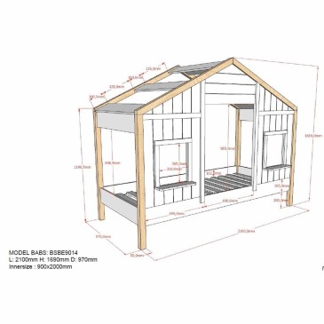 Cama em formato de casa para quartos infantis