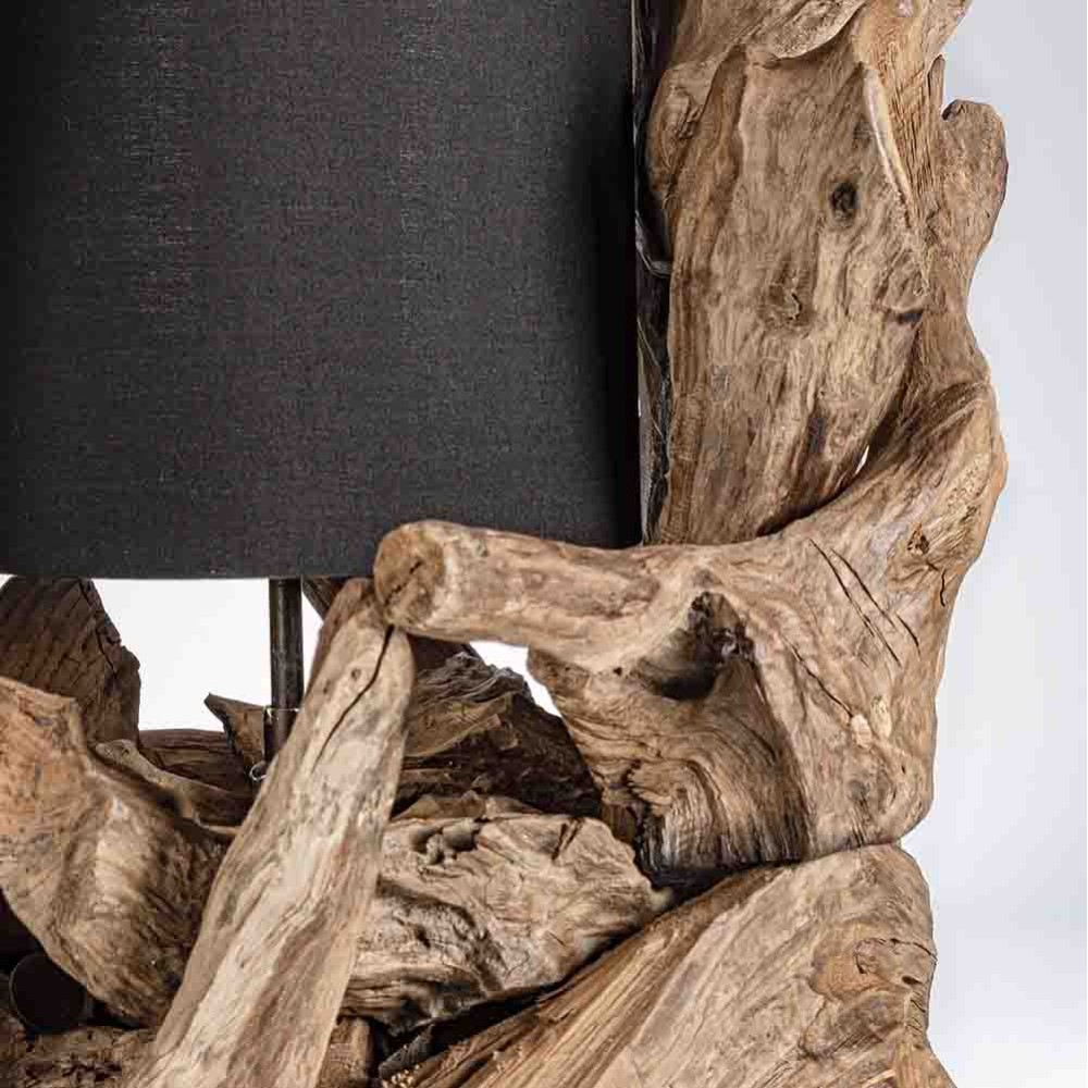 Lampe de table industrielle en bois de teck recyclé | bizotto