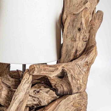 Lampe de table industrielle en bois de teck recyclé | bizotto