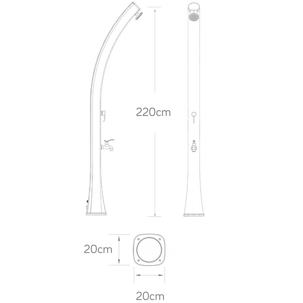 Sphera: Solar shower column for gardens, swimming pools, terraces and bathing establishments