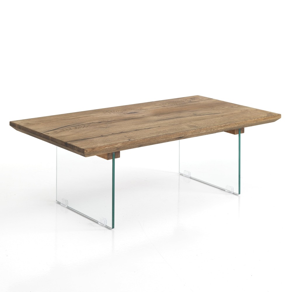 Table basse Oreste Luchetta Ice avec pied en verre et plateau en bois