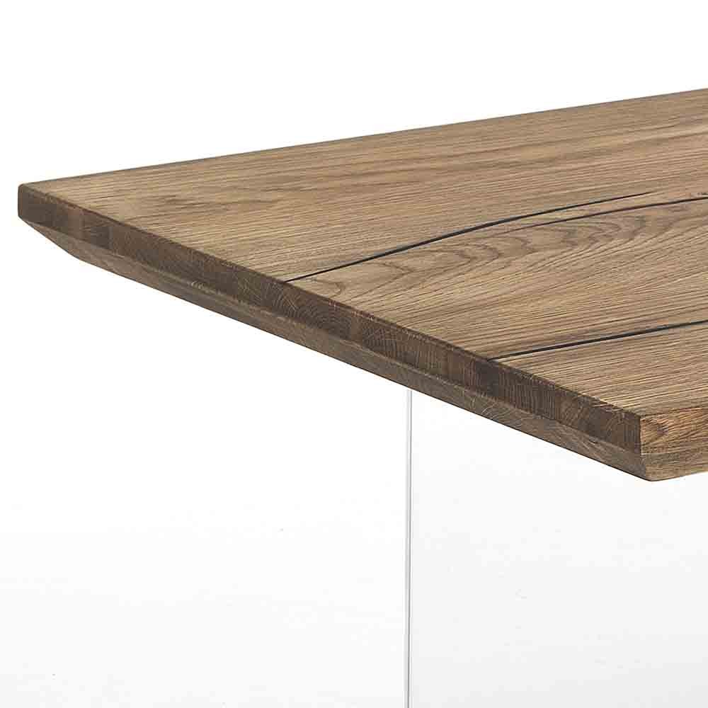 Table basse Oreste Luchetta Ice avec pied en verre et plateau en bois