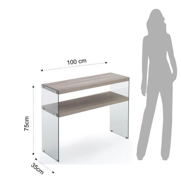 Consolle fissa Nancy di Tomasucci con gambe in vetro e piano in legno MDF