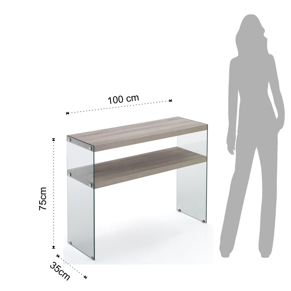 Console fixe Nancy de Tomasucci avec pieds en verre et plateau en bois MDF