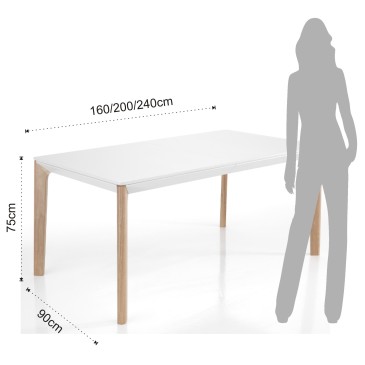 Tavolo allungabile Varm di Tomasucci con gambe in massello tinte rovere e piano in MDF laccato bianco opaco