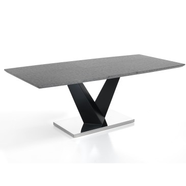 Harry extendable table by OresteLuchetta with chromed steel base and MDF wood structure and top