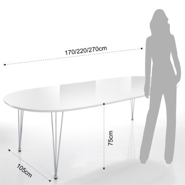 Elegant oval extendable table by Tomasucci with structure in stainless steel and top in bright glossy white MD