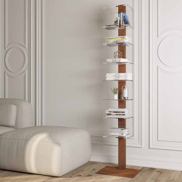 Vesta Tempus floor-standing bookcase with acrylic glass shelves and steel structure in three finishes