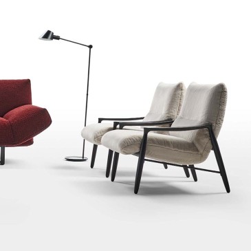 Morfeo fauteuil van Rosini Divani, gecapitonneerd en houten structuur