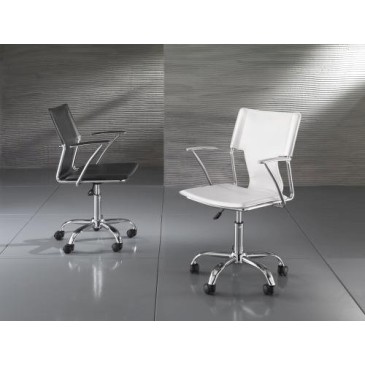 Fauteuil de bureau Lynx chromé et recouvert de cuir noir ou blanc