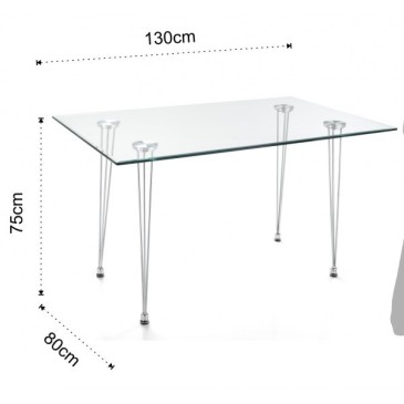 Fixed Matra table by Tomasucci with chromed metal structure and tempered glass top