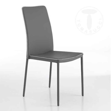 Silla apilable Kable de Tomasucci en metal completamente revestida en piel sintética disponible en dos colores