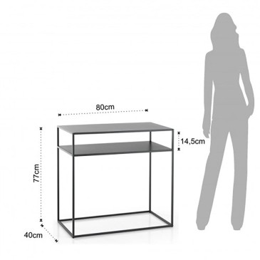 Consolle stile industriale Thin di Tomasucci con doppio ripiano di appoggio realizzato in acciaio verniciato antracite opaco