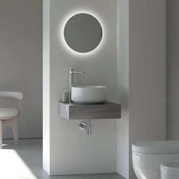 Kios bathroom Pandora 50 bathroom composition with boxed top and round countertop washbasin and Giotto mirror